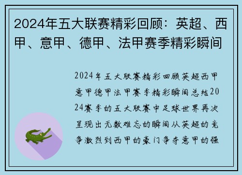 2024年五大联赛精彩回顾：英超、西甲、意甲、德甲、法甲赛季精彩瞬间总结
